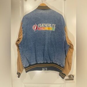 1990s Dunbrooke Featherlite Trailers Embroidered Varsity Denim Jacket Sz Large